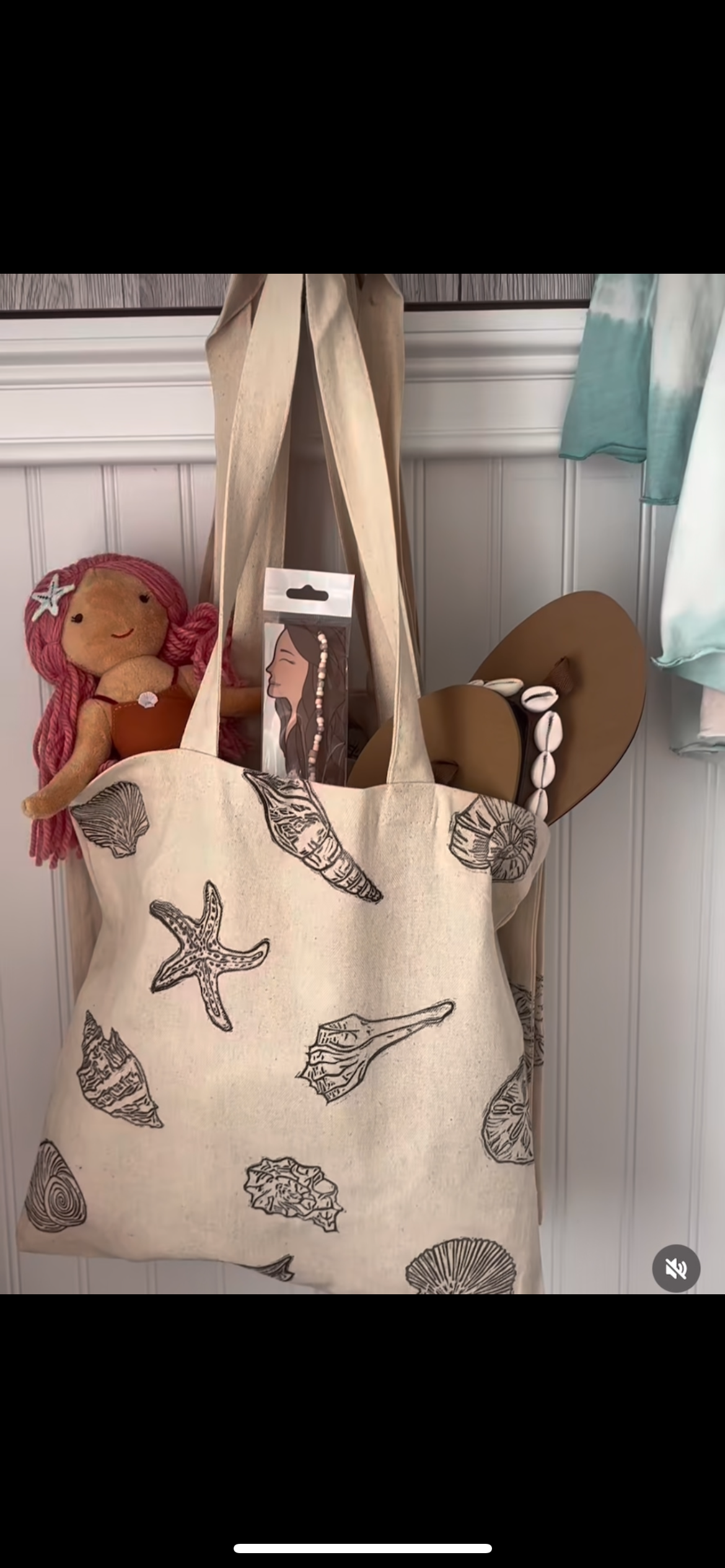 Handmade Seashell Stamp Tote Bag