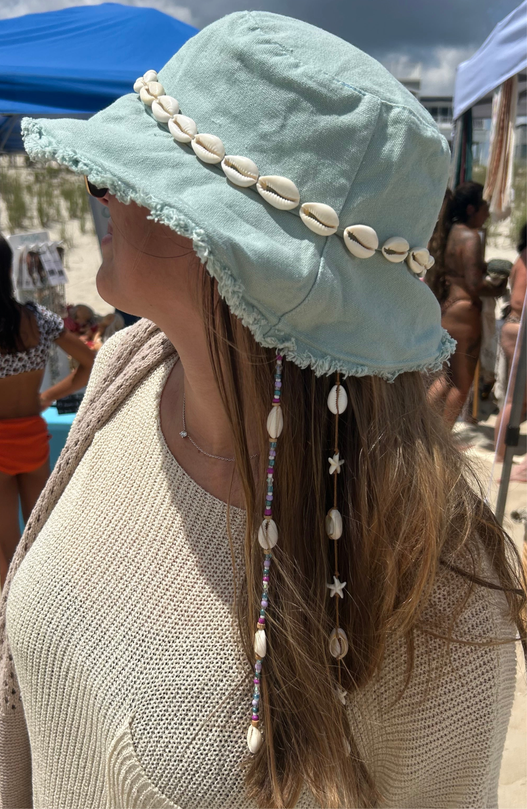 Hand-sewn seashell bucket hat